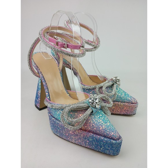Mach & Mach Shoes - Mach & Mach Women's Galaxy Glitter Double Bow Platform Pumps Heels Size 37.5